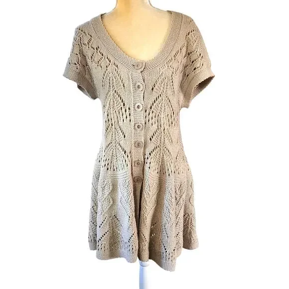 Anthropologie Sparrow Beige Button Down Sweater Cardigan Dress XL - Picture 1 of 4